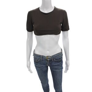 Christopher Esber Womens Cropped T-Shirt Brown Short Sleeve Crew Neck Size 4